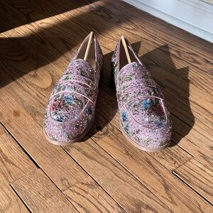 Betsey Johnson Pink and Multicolor Beaded Loafers